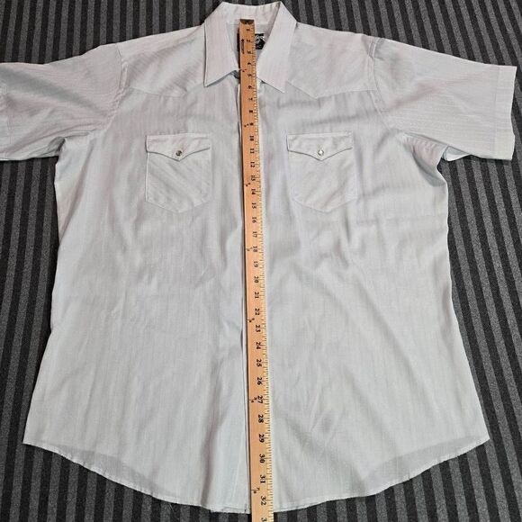 WRANGLER VINTAGE COWBOY CUT LONG TAILS PEARL SNAP WHITE SATIN SHIRT MENS 18 - Picture 6 of 9